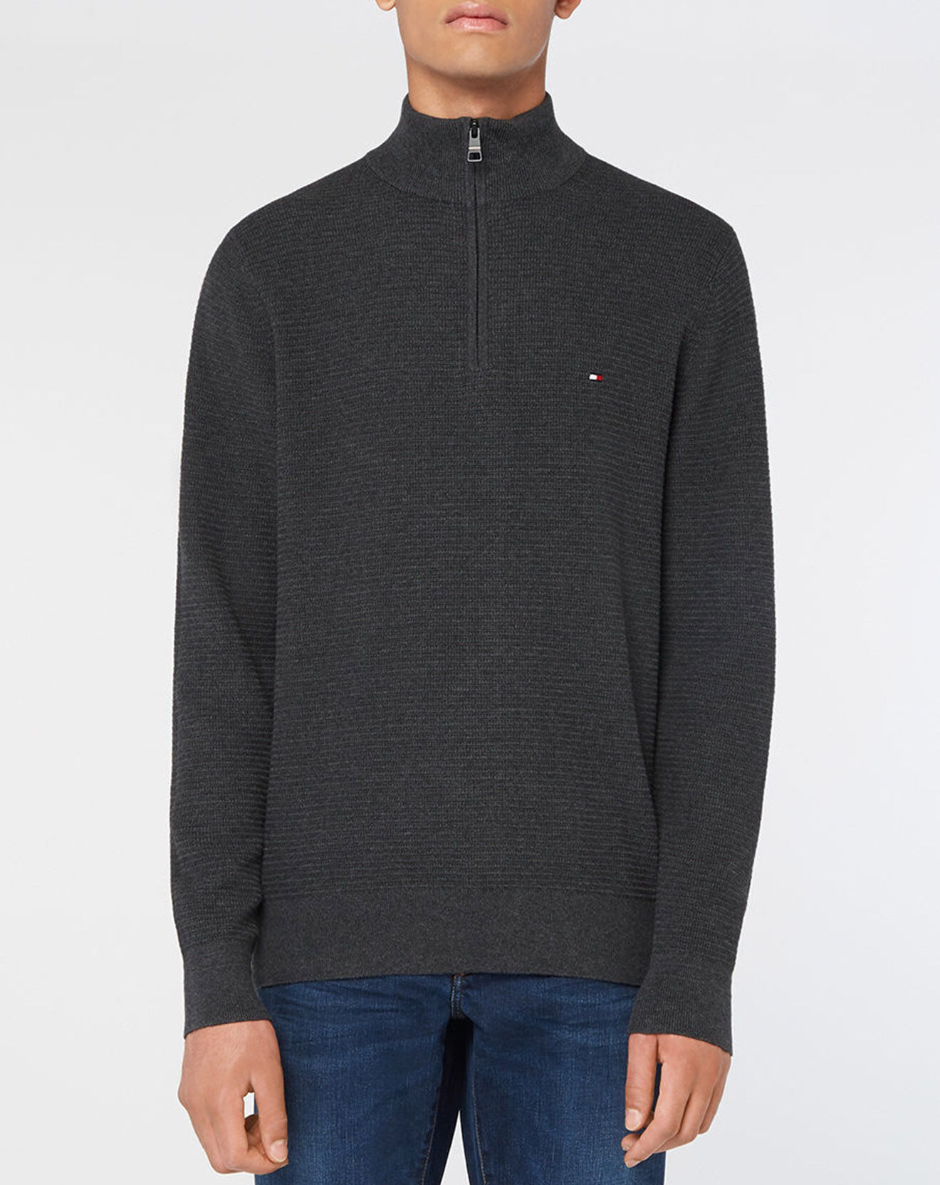 Tommy Hilfiger Pull 100% Coton Bio Structure gris foncé