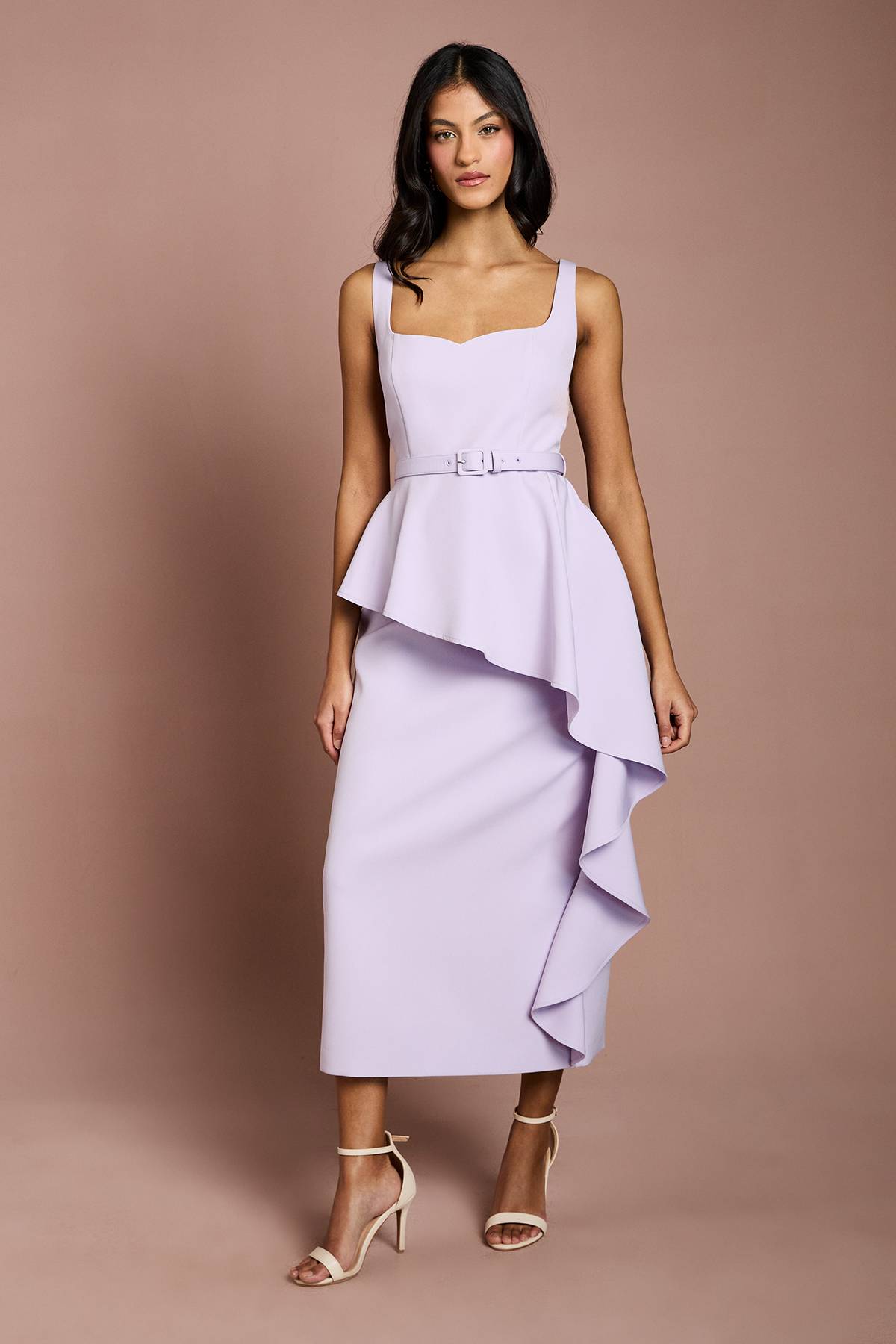 Coast Robe Crayon Petite Taille En Crêpe Avec Ceinture Et Jupe À Volants