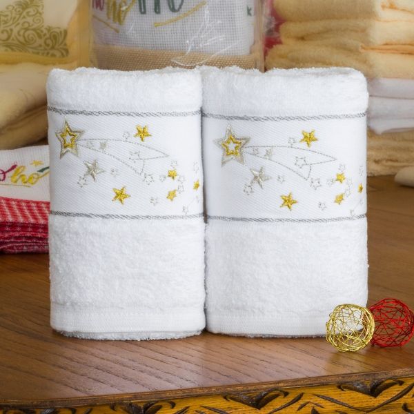 Panos de Cozinha de Natal Gold Stars Branco - PCOZ0125