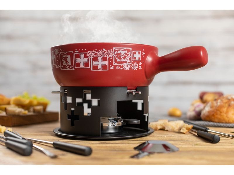 Kuhn Rikon Käsefondue-Set Suisse 8 Teile, Rot/Schwarz Käsefondue-Set