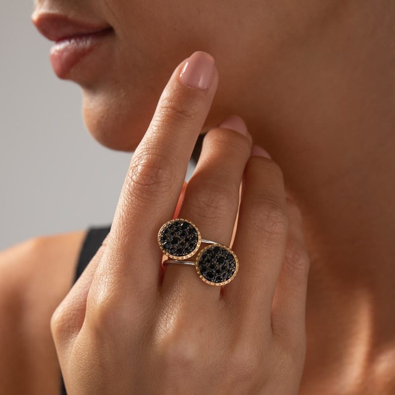 Bague Double Disque Serti Champagne