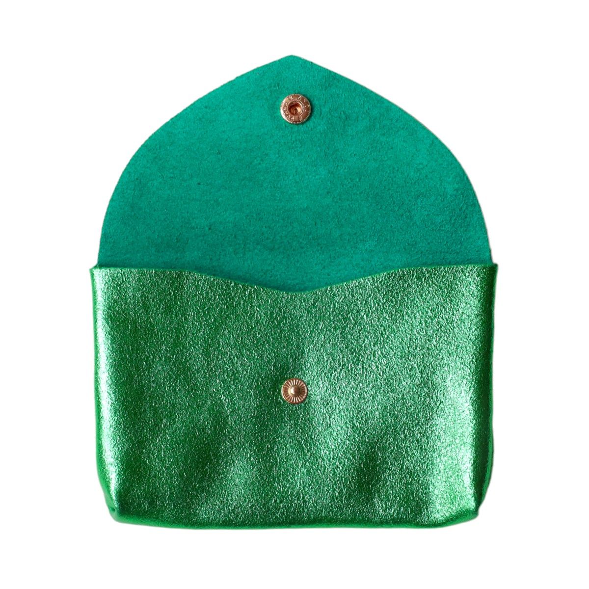 Grand porte-monnaie enveloppe cuir vert émeraude Maison Suzanne