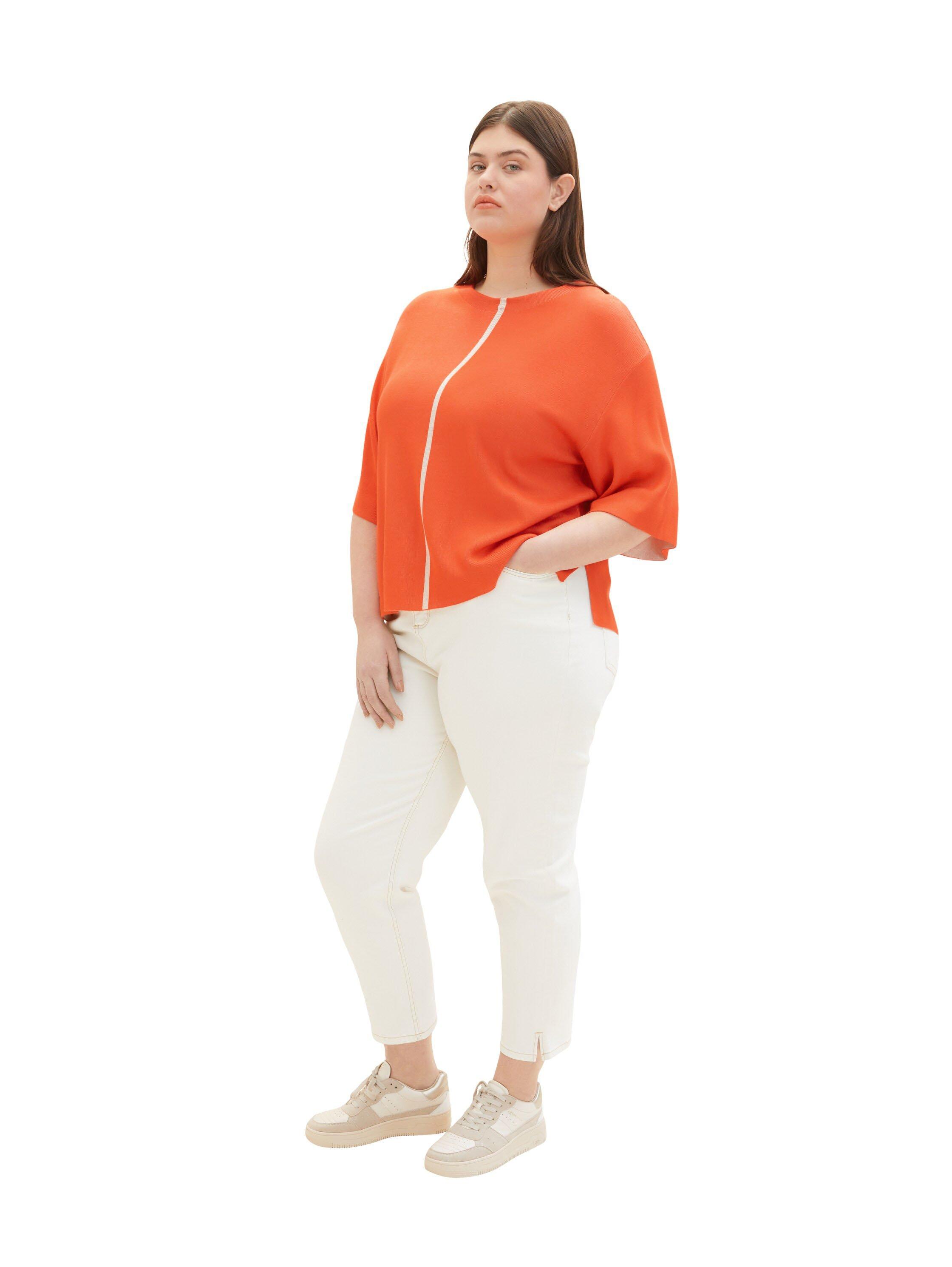 Halbarm-Pullover mit Kontraststreifen