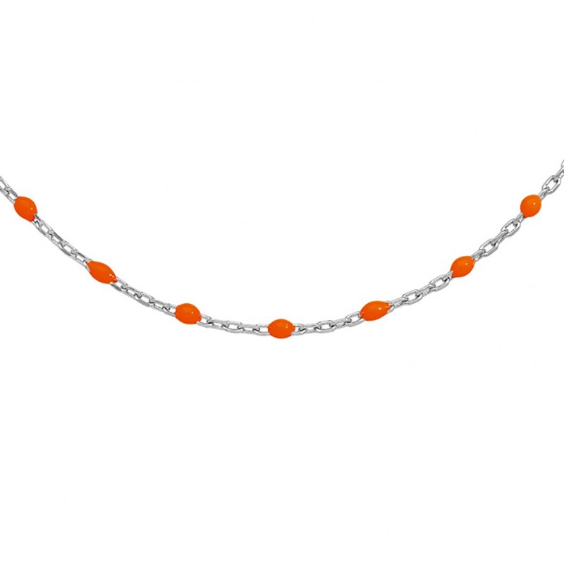 Collier sautoir argent - Olives orange fluo