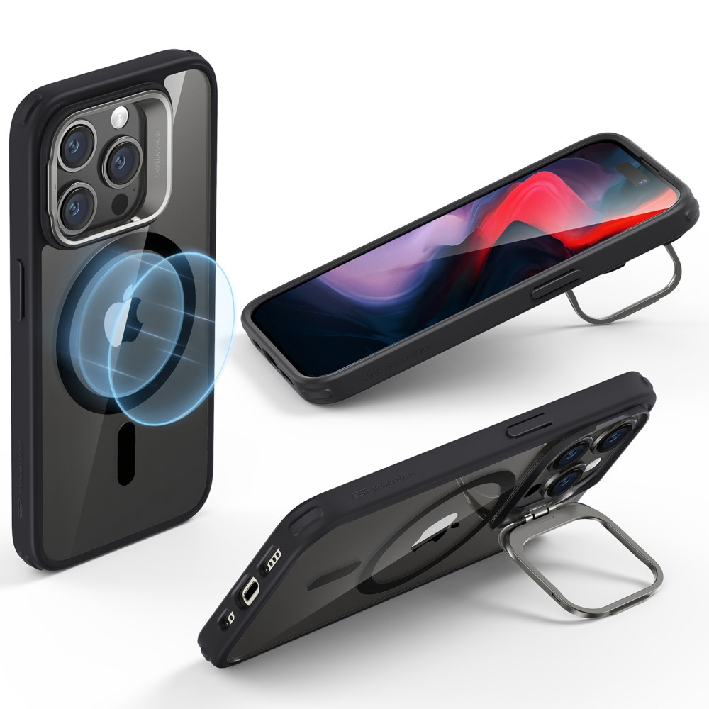 iPhone 16 Pro Max Magnetic Series MagSafe Hülle   Kamera Kickstand - Schwarz / Transparent