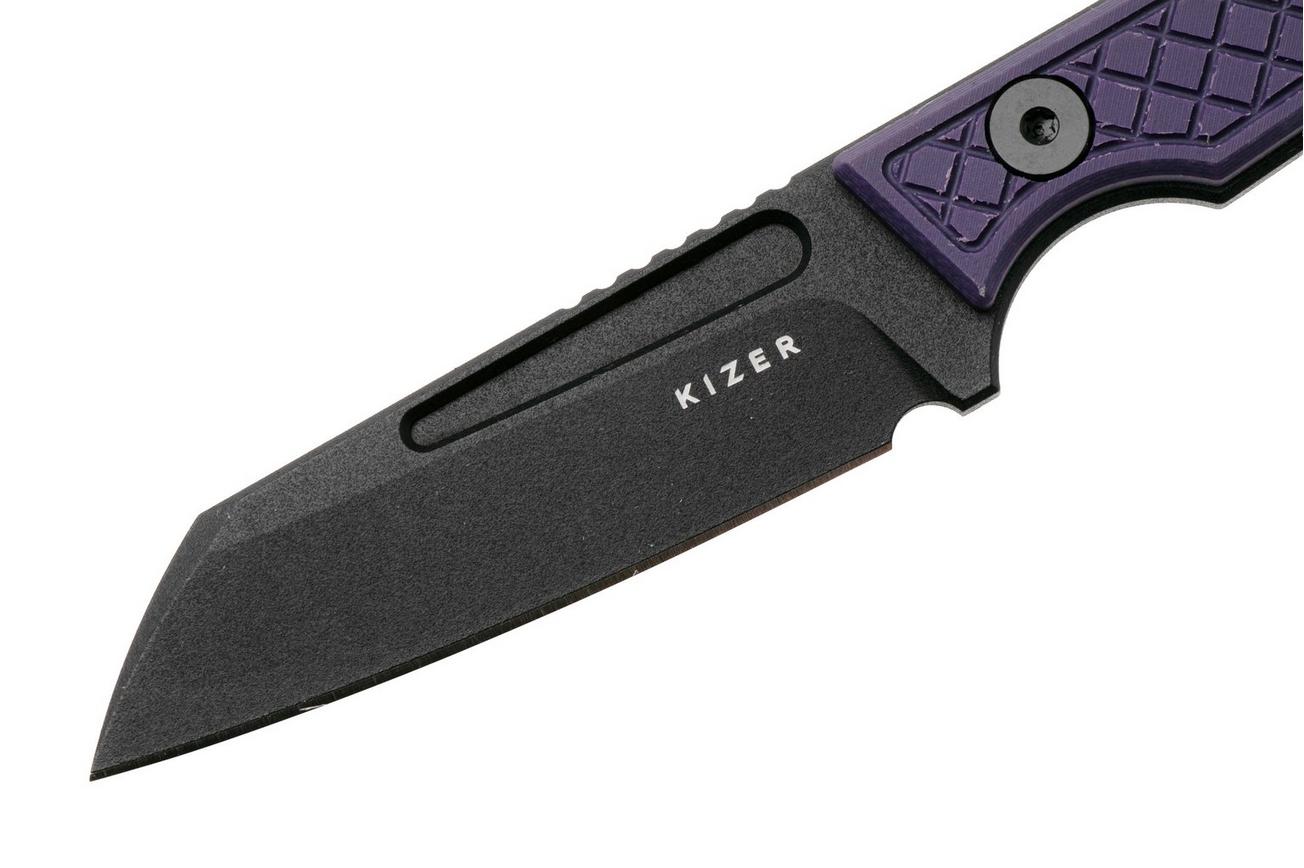 Kizer Vanguard Phasmids 1079A1 Black AEB-L, Purple G10, vaststaand mes, Johan Jordaan design