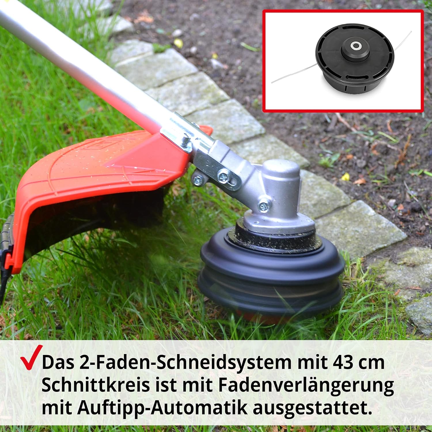 HECHT Benzin Freischneider Motorsense mit 2-Takt-Motor mit 2 PS – 43 cm und 25,5 cm Schnittkreis – inklusive Doppel Faden Spule und Metallmesser, Komfort-Tragegurt, Lenkradgriff – Antivibrationsgriff