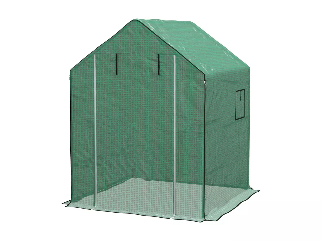 Bâche de remplacement serre de jardin dim. 140L x 143l x 190H cm - 2 fenêtres, porte zippée enroulable - PE anti-UV imperméable vert