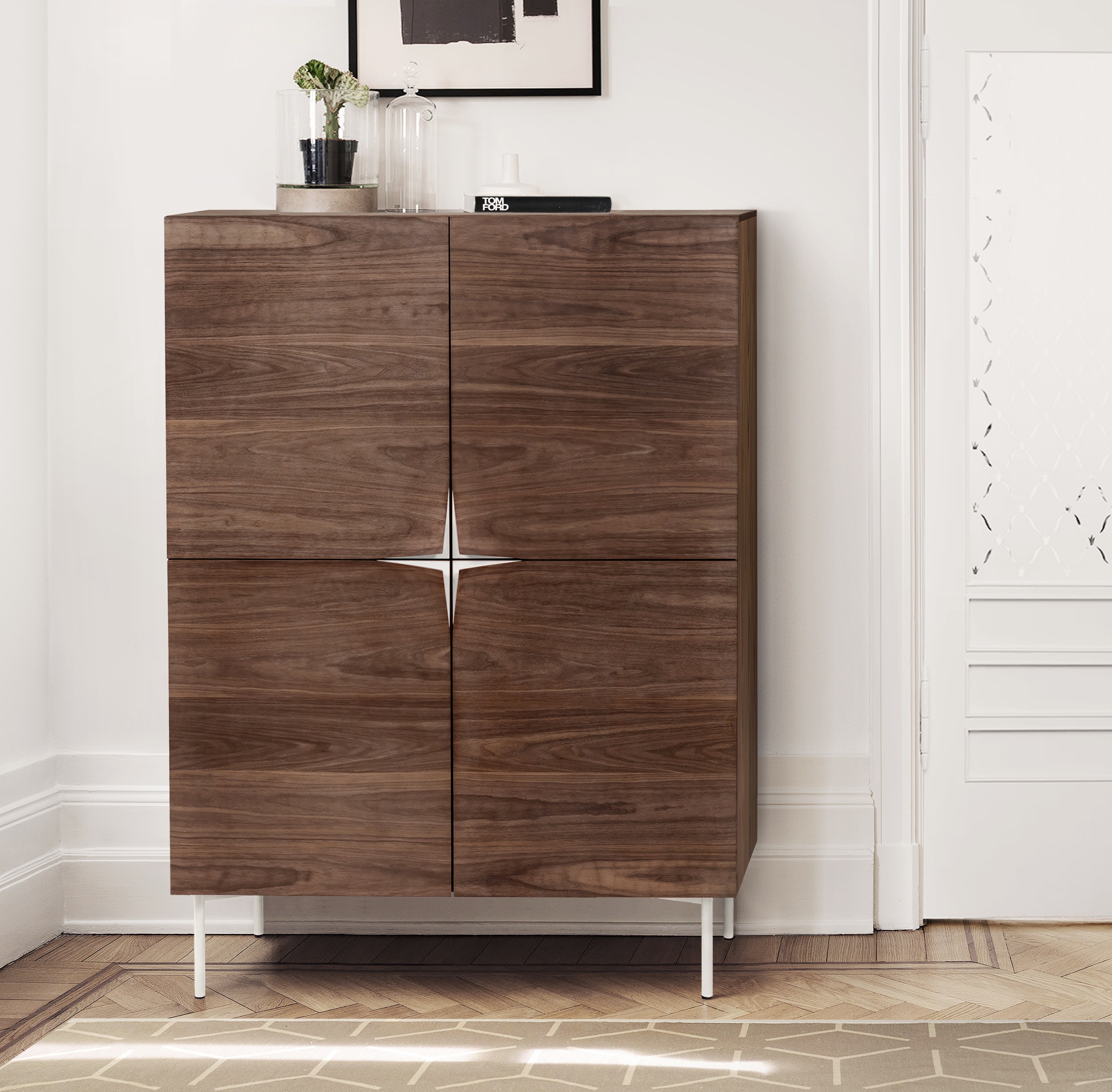 Woodman Highboard Kommode mit Holzfurnier aus Eiche, im Skandinavischen Design