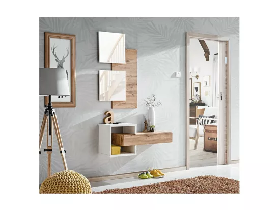 Meuble d'entrée TORTH 2 – Ensemble complet – Coloris chêne et blanc – Design moderne et pratique