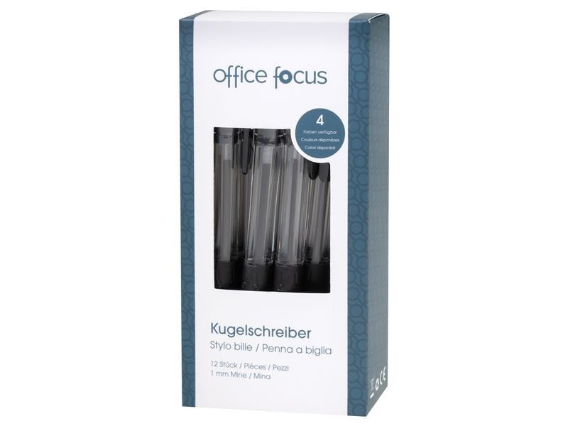 office focus Kugelschreiber Office Focus 1 mm Mine, Schwarz Druckkugelschreiber mit Clip und weichem Griff