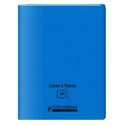 Conquérant Classique - Cahier polypro à rabat 24 x 32 cm - 96 pages - grands carreaux (Seyes) - bleu