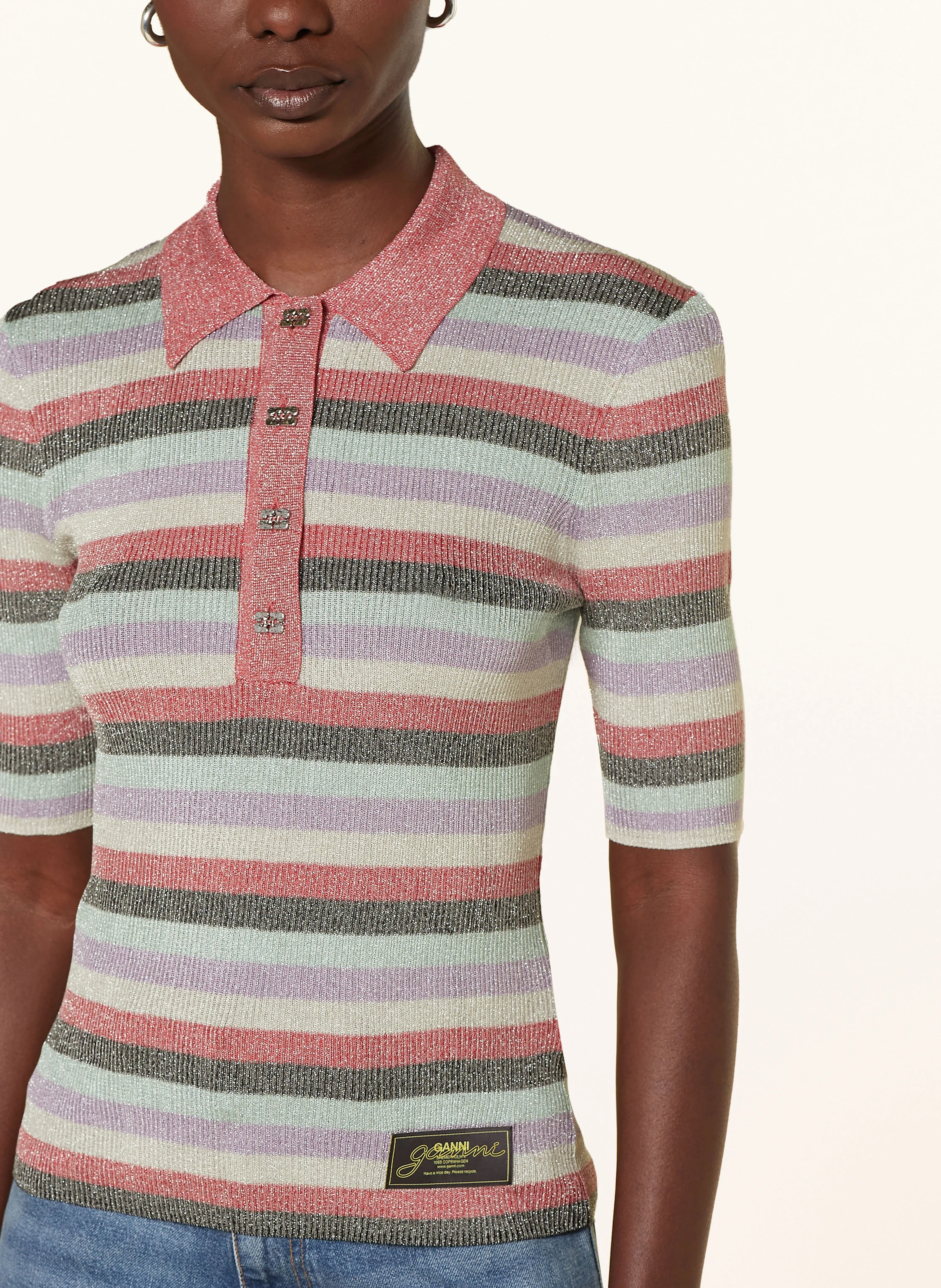 GANNI Strick-Poloshirt mit Glitzergarn