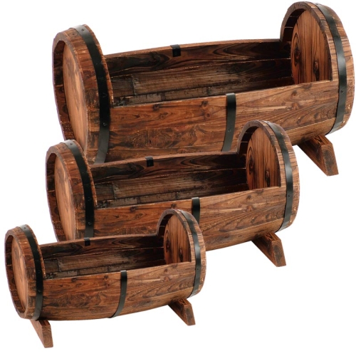 Holz-Pflanzfässer 3er-Set