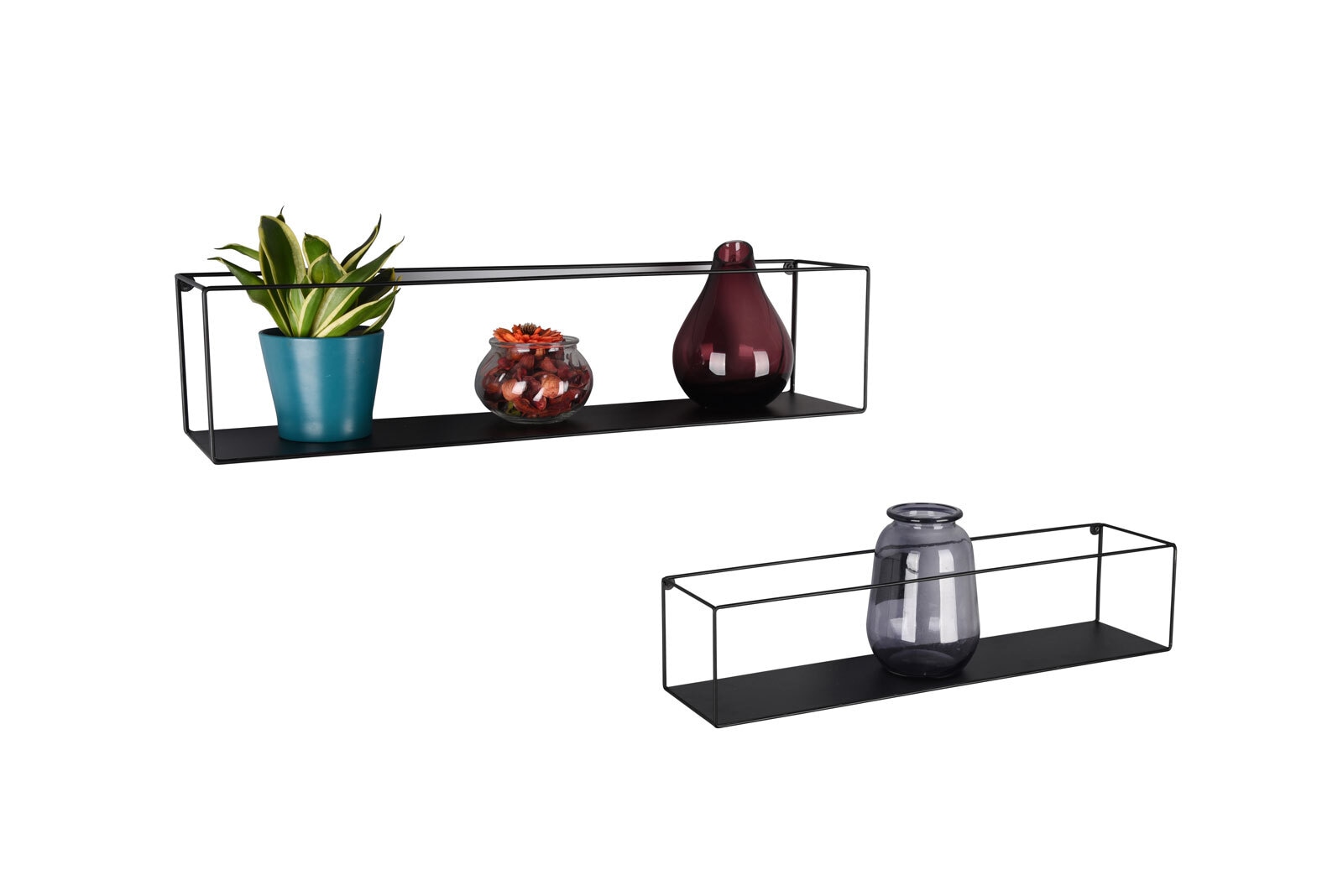 Wandregalset Lisa 2er-Set Metall Schwarz 65x15x15 cm