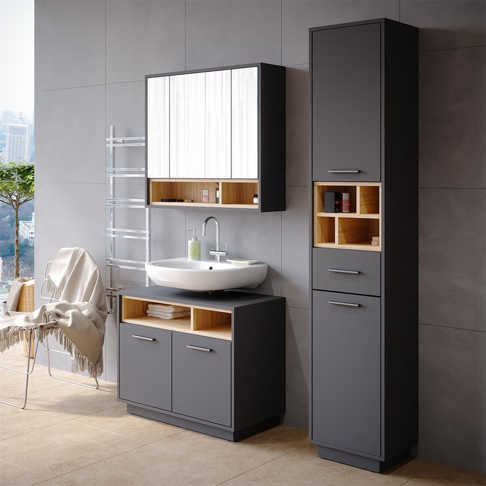 Vicco Waschbeckenunterschrank Anthrazit Beatrice 80x64x40 cm - Unterschrank für das Badezimmer, Zusätzlicher Stauraum direkt unter dem Waschbecken