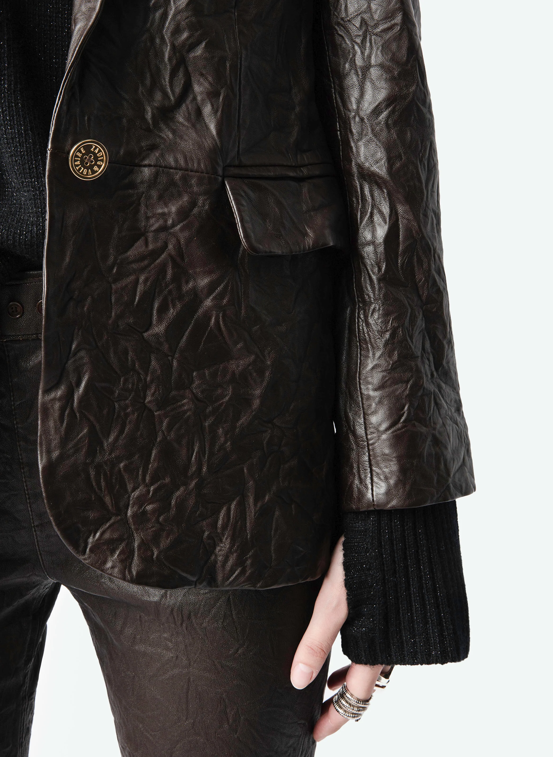 VALSE - Veste col tailleur en cuir| Beige