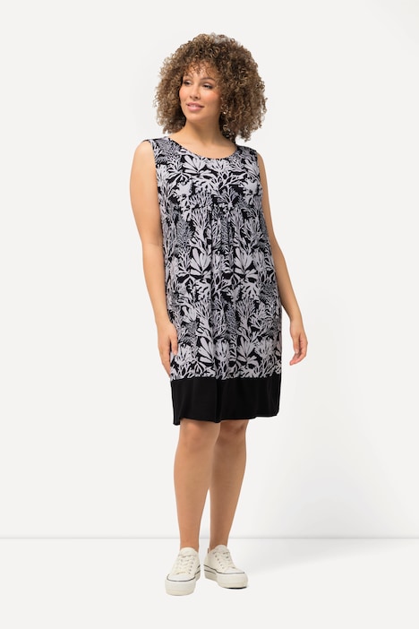 Jerseykleid, Blätter, Rundhals, ärmellos, Taschen