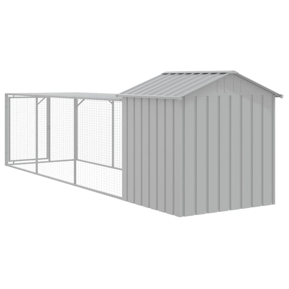 Poulailler avec cour gris clair 117x405x123 cm acier galvanisé