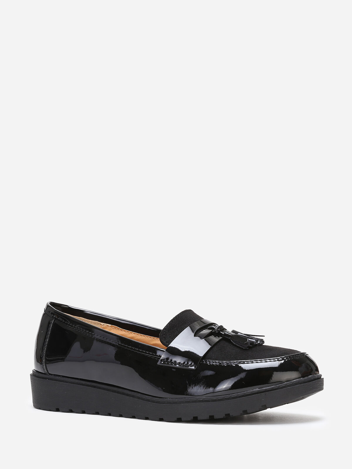 Mocassins vernis et suédine à plateforme- Noir