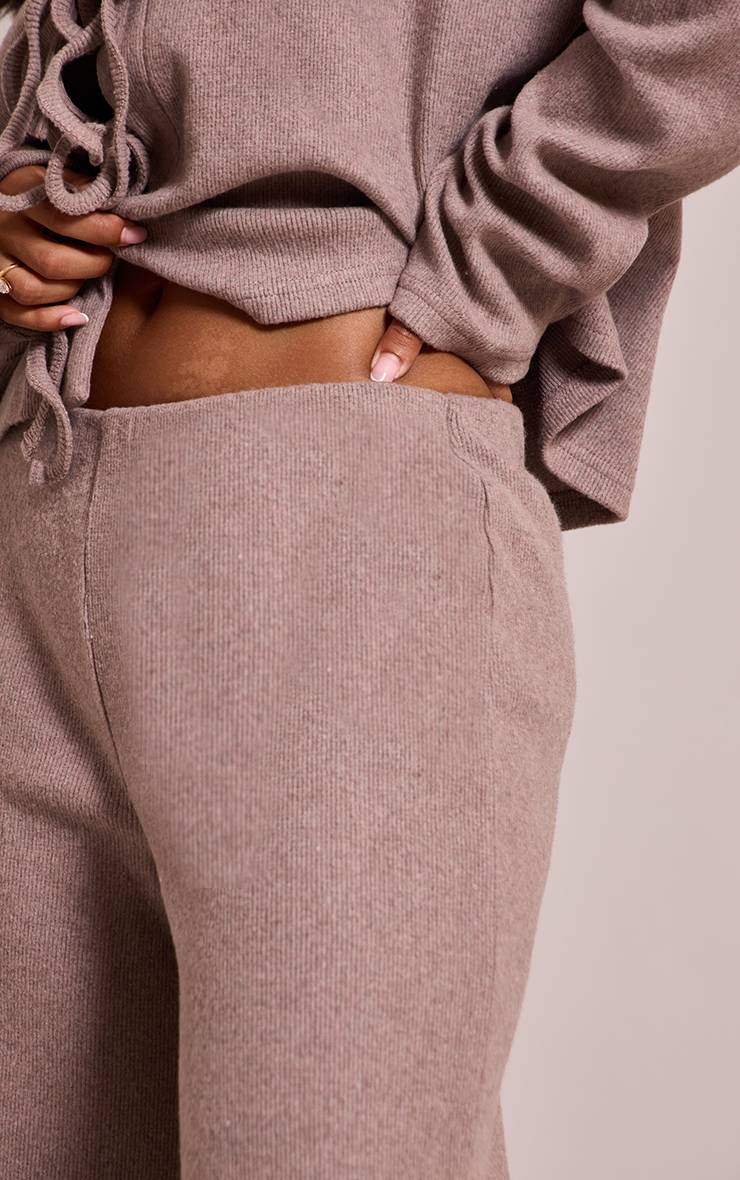 Marron Pantalon Large Taille Élastique Brossé Taupe Petite
