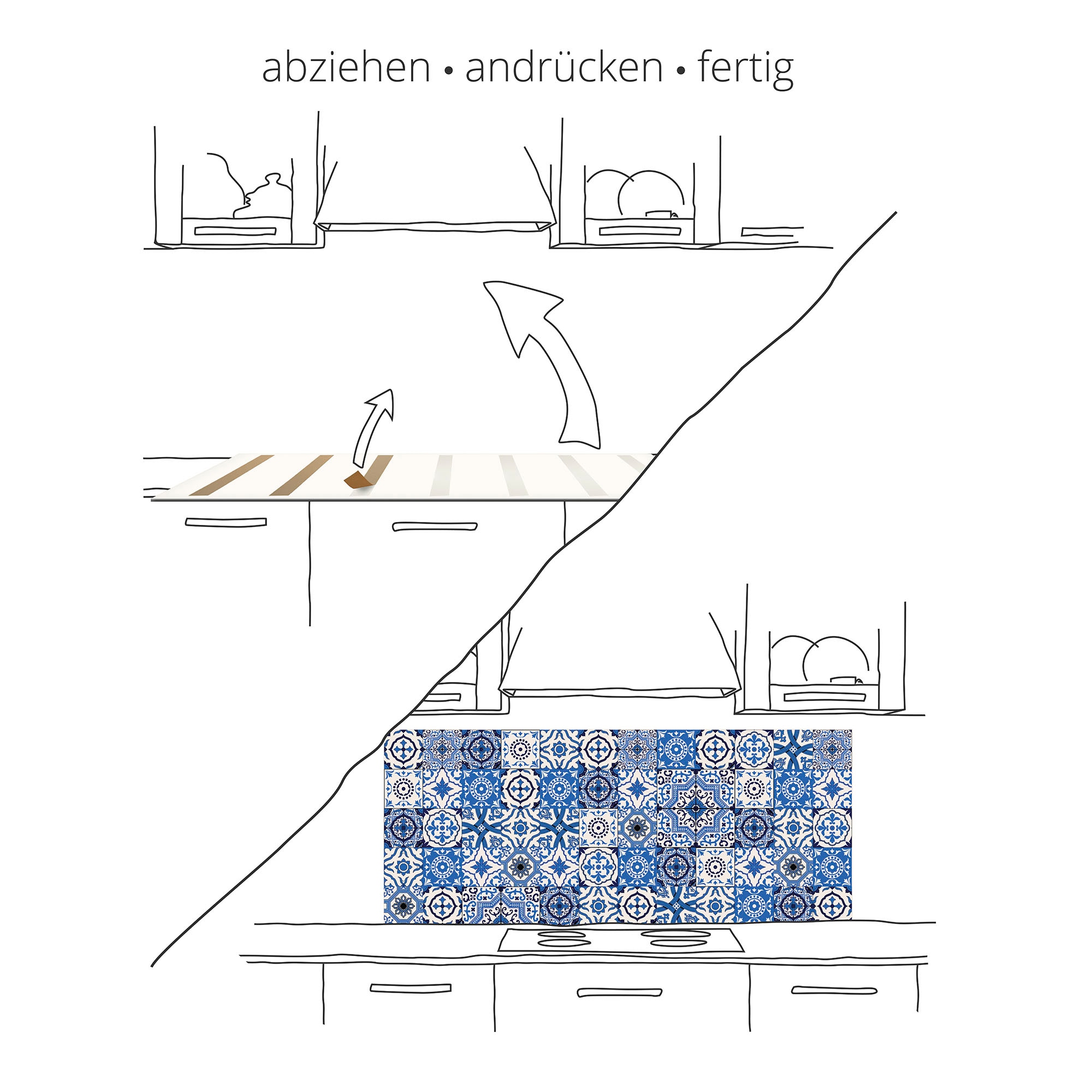 Artland Küchenrückwand »Gemusterte Keramikfliesen« Alu Spritzschutz mit Klebeband, einfache Montage