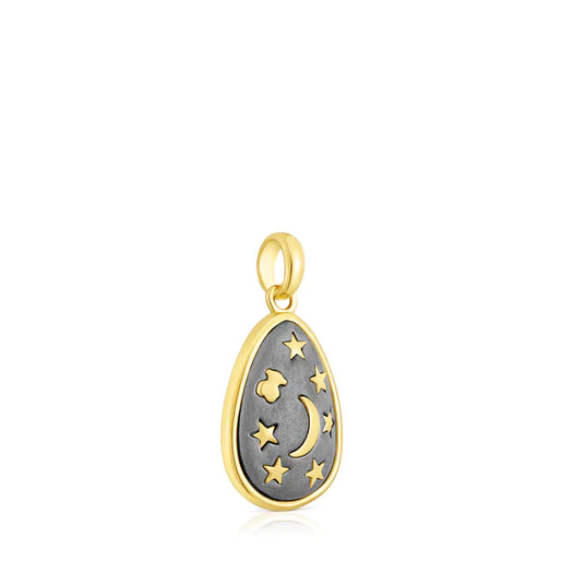 Pingente banhado a ouro 18k sobre prata e prata escura, 15mm, Twiling