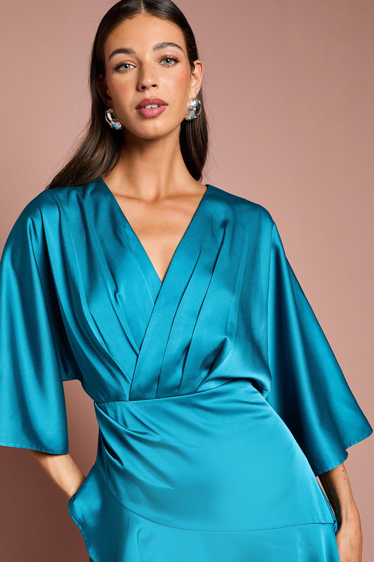 Coast Robe Midi Portefeuille en Crêpe Satiné à Volants