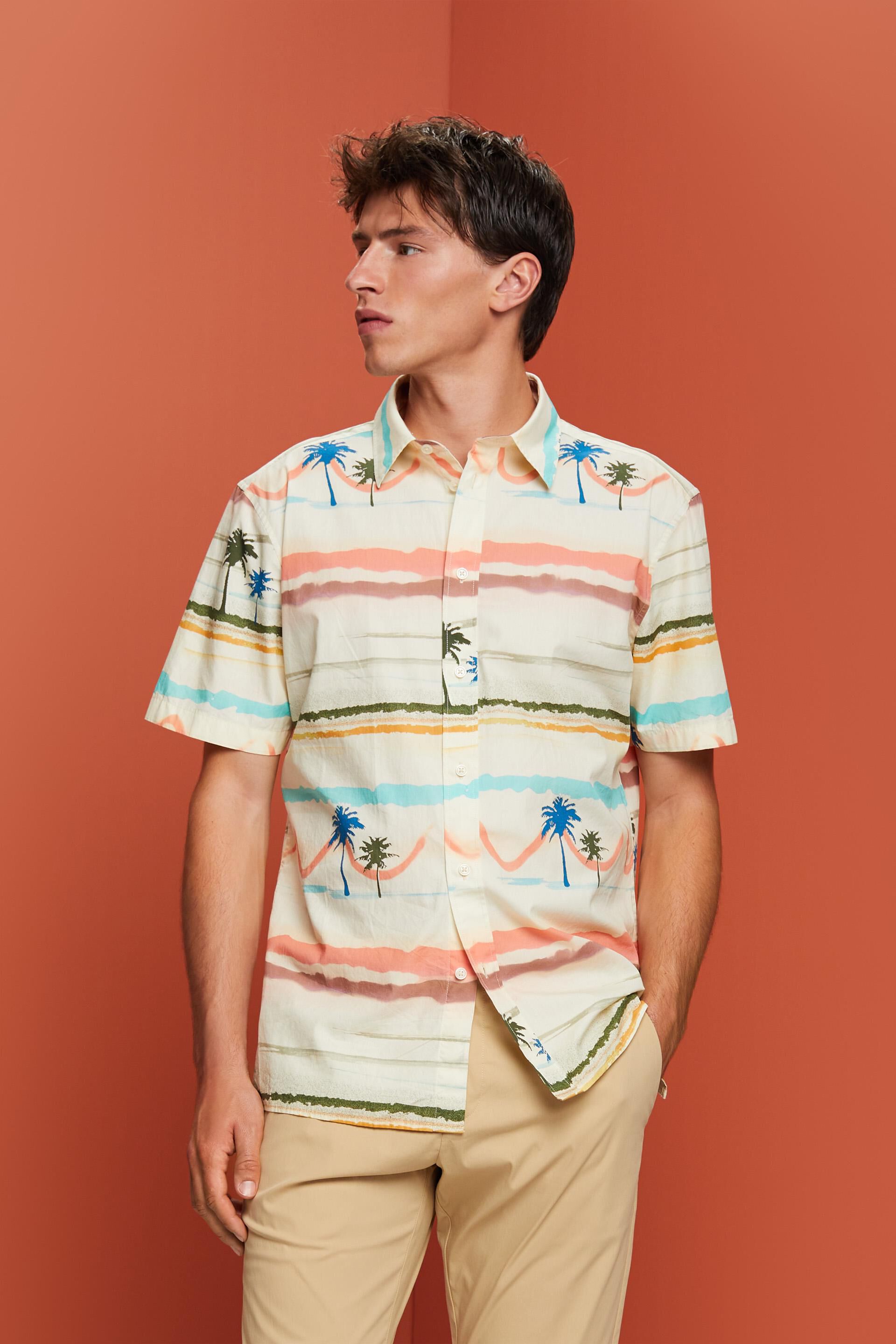 Chemise à manches courtes animée d’un motif, 100 % coton