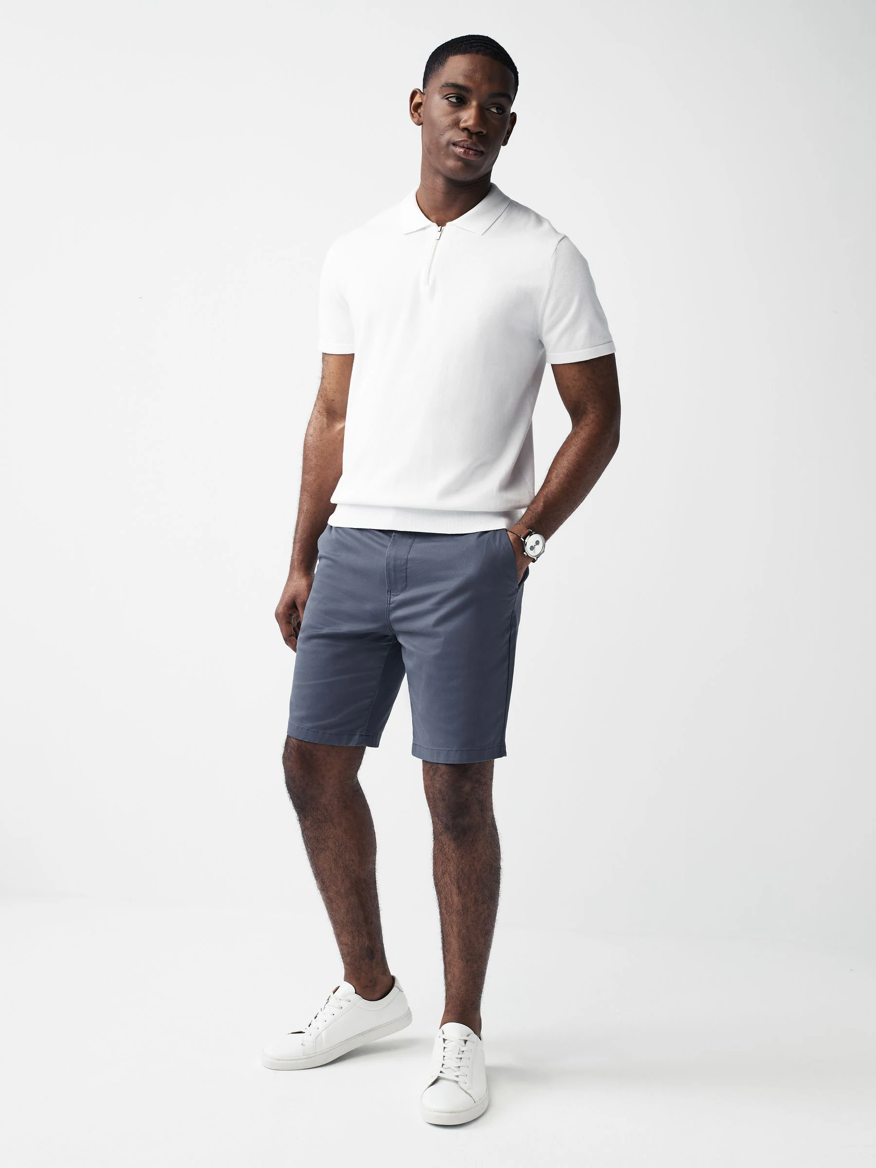 Normaal blauw - Slim Fit - Chinoshort met stretch