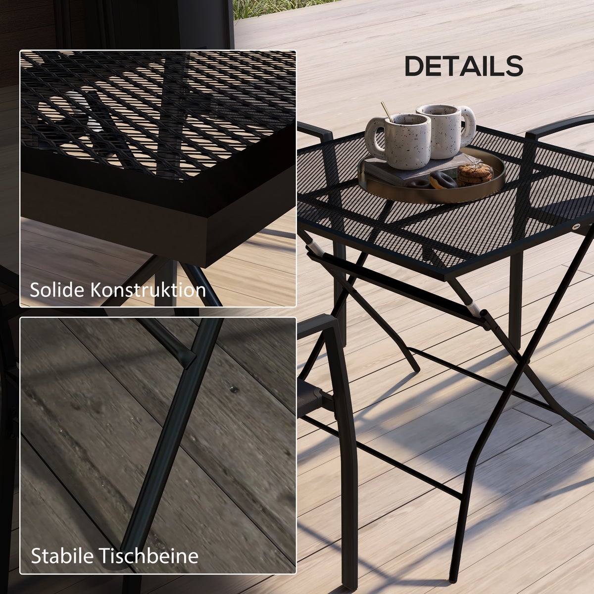 Outsunny Tuintafel, Opvouwbare Balkontafel, Draagvermogen tot 70 kg, 80 x 80 x 74 cm, Staal, Zwart