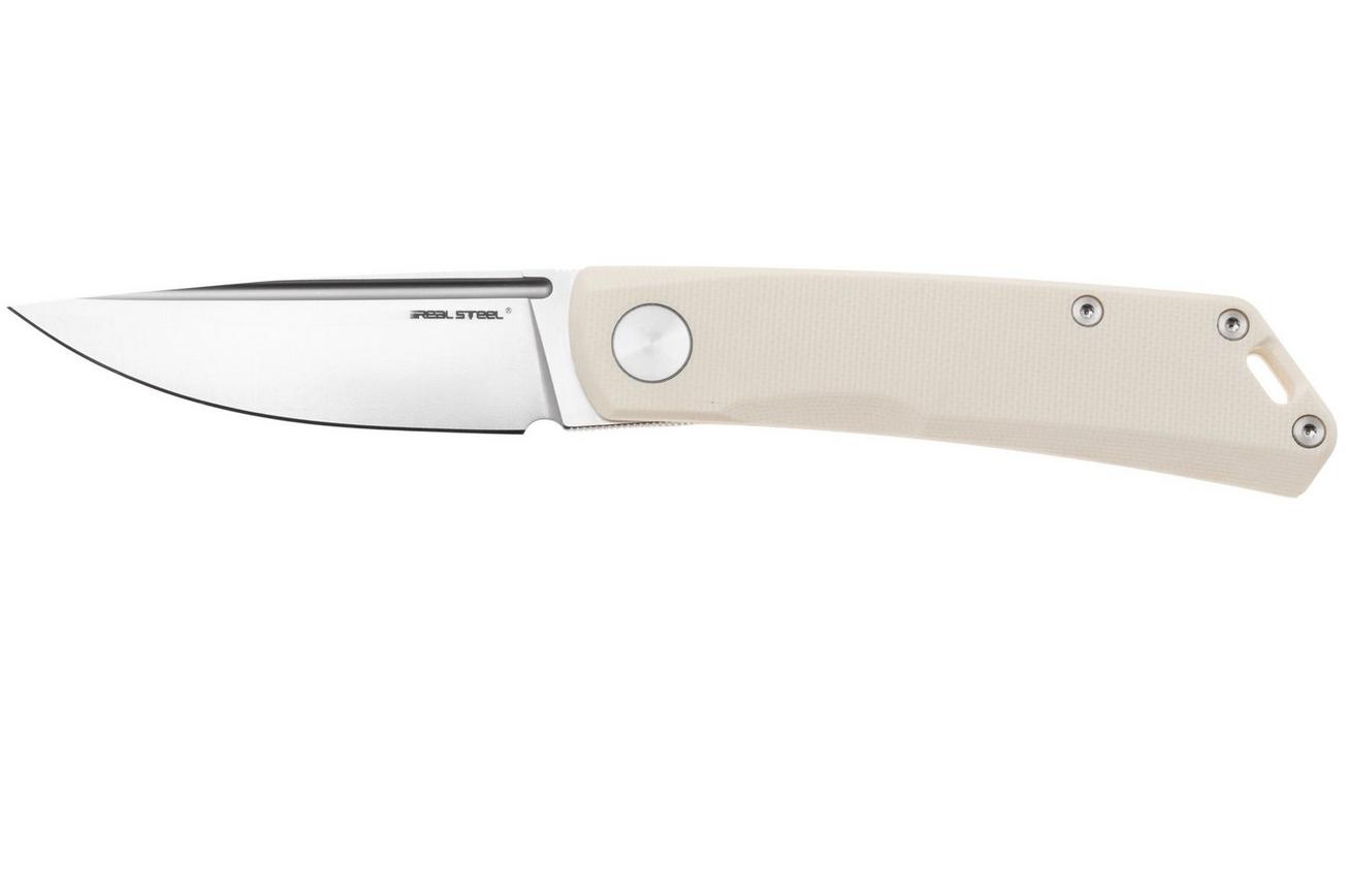 Real Steel Luna Phantom Flipper Double Detent 7008IS Satin D2, Ivory G10, zakmes