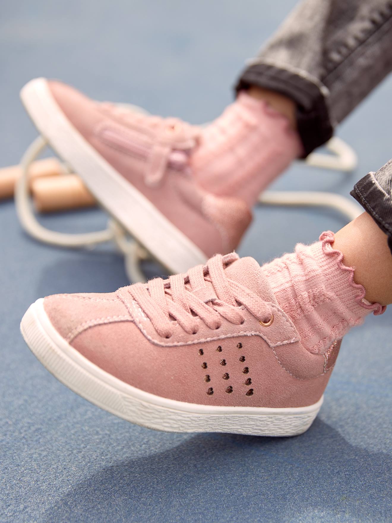 Tênis de couro com cadarços e zíperes com glitter, rosa médio liso para meninas.