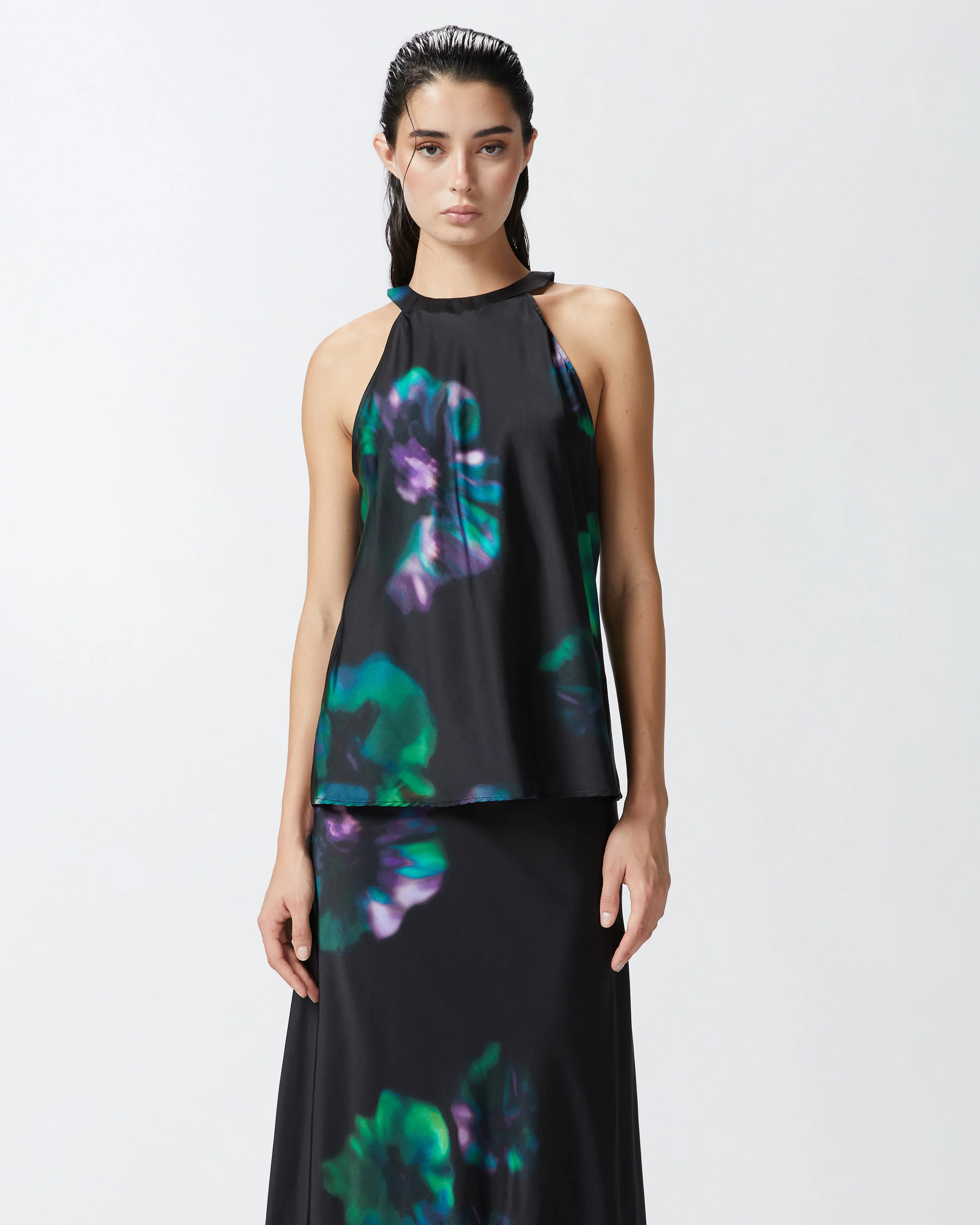 Top sans manches avec imprimé floral | Noir