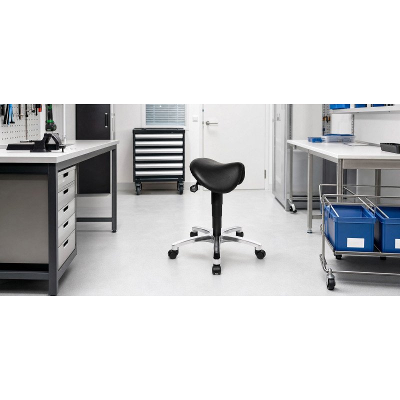 Tabouret 'Bonanza', cuir véritable, noir