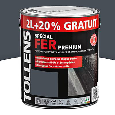 Peinture extérieure et intérieure fer gris anthracite brillant Tollens 2L +20% gratuit