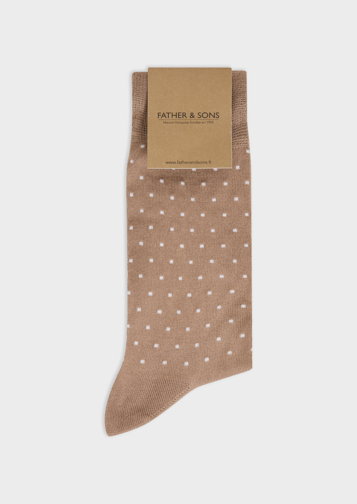 Chaussettes en viscose de bambou taupe à pois écrus