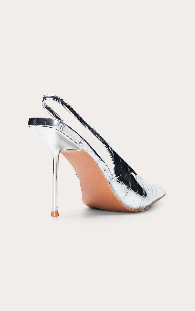 Argenté Escarpin À Bride Arrière Avec Talon Effet Froissé