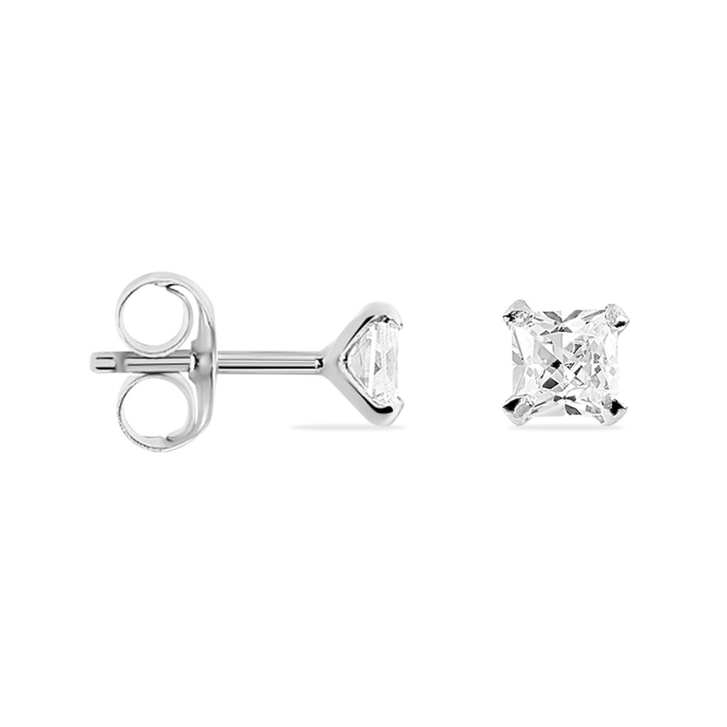 Boucles D'oreilles Puces Carre Argent Blanc Oxyde De Zirconium
