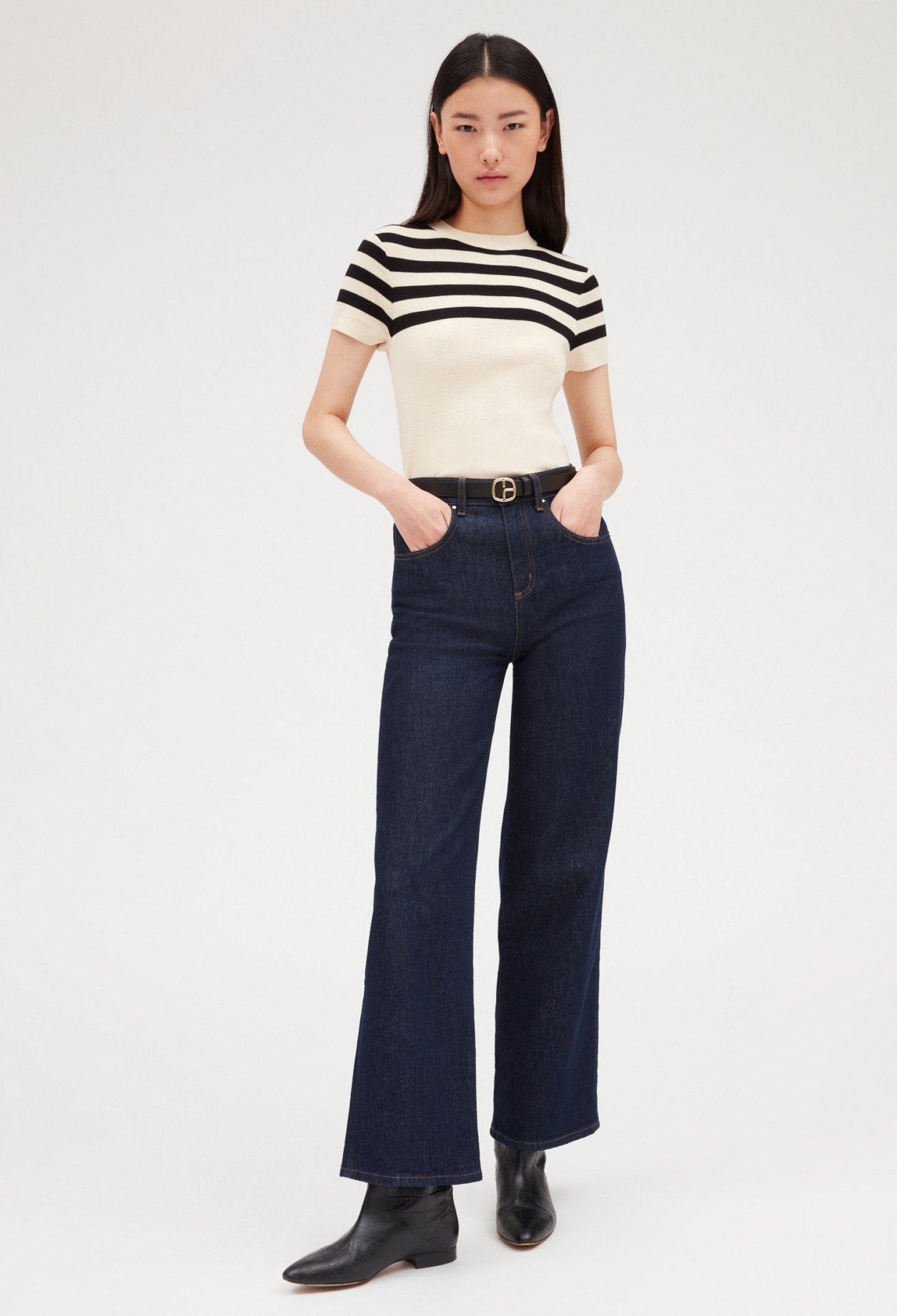 Pull bicolore manches courtes