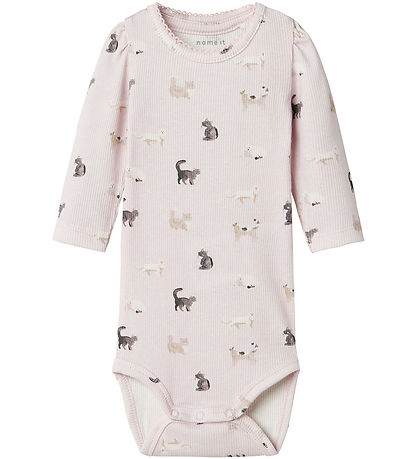 Name It Body L/æ - Rib - NbfBrigit - Light Lilac m. Katzen