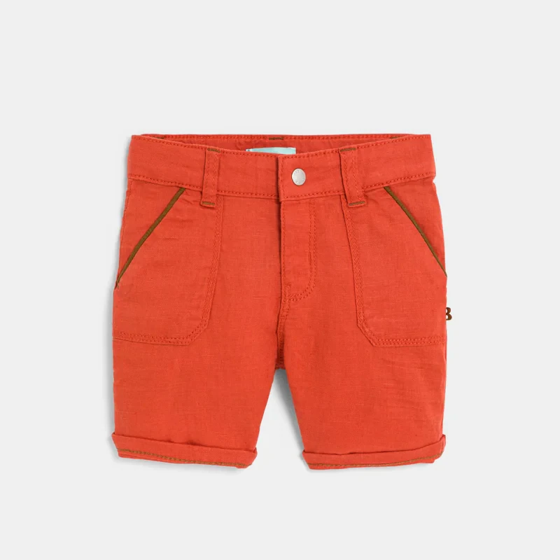 Short droit coton effet lin rouge bébé garçon Orange