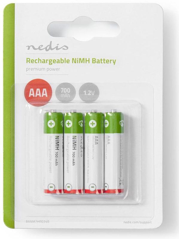 Nedis - Oplaadbare AAA NiMH Batterijen - 700 mAh - 4 Stuks