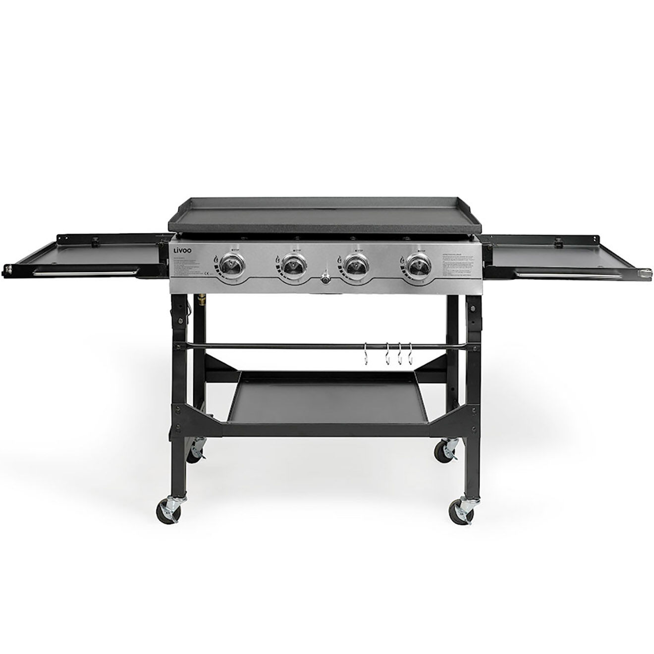 Livoo Plancha gaz 4 brûleurs sur desserte noir/gris - 106.5x66x40 cm