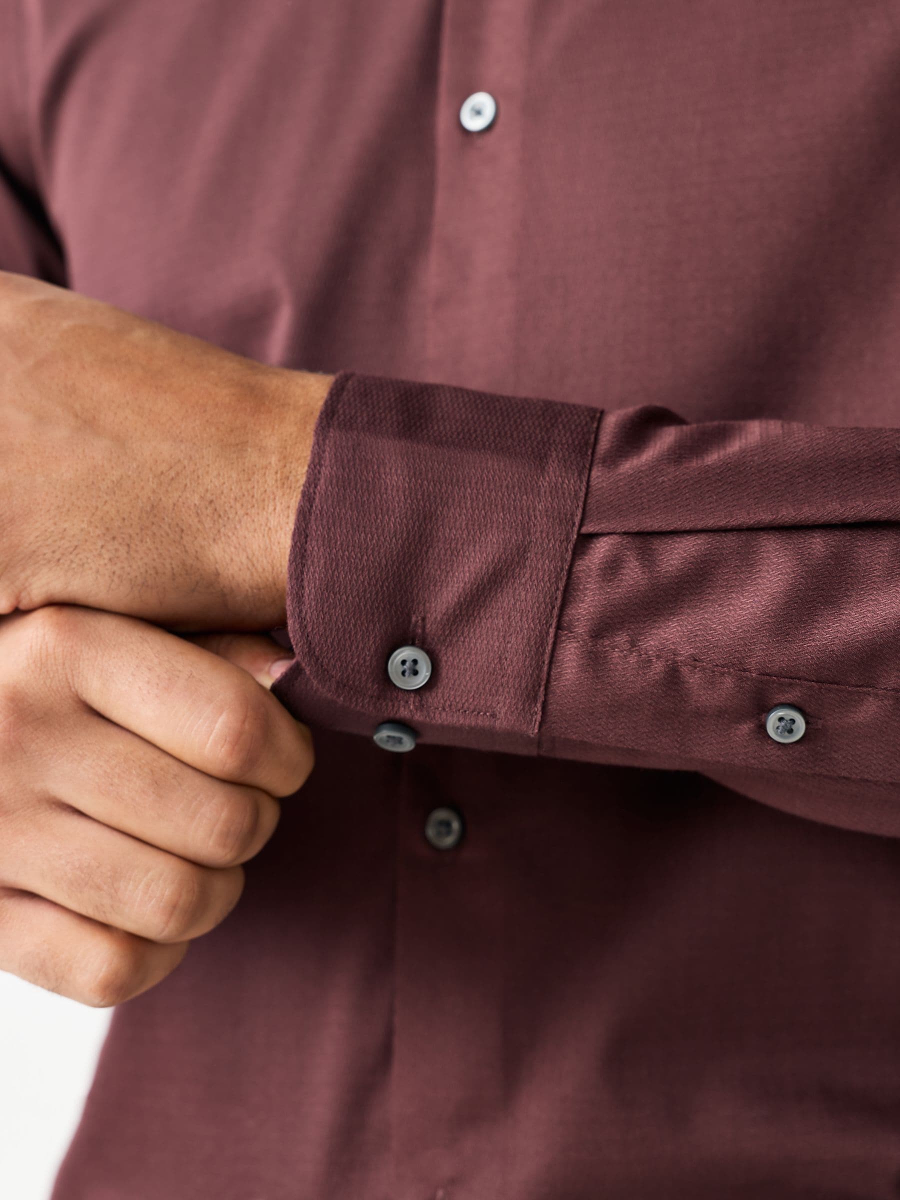 Bordeauxrood - Normale Pasvorm - Onderhoudsvriendelijk, getextureerd, slim fit overhemd met enkele manchet