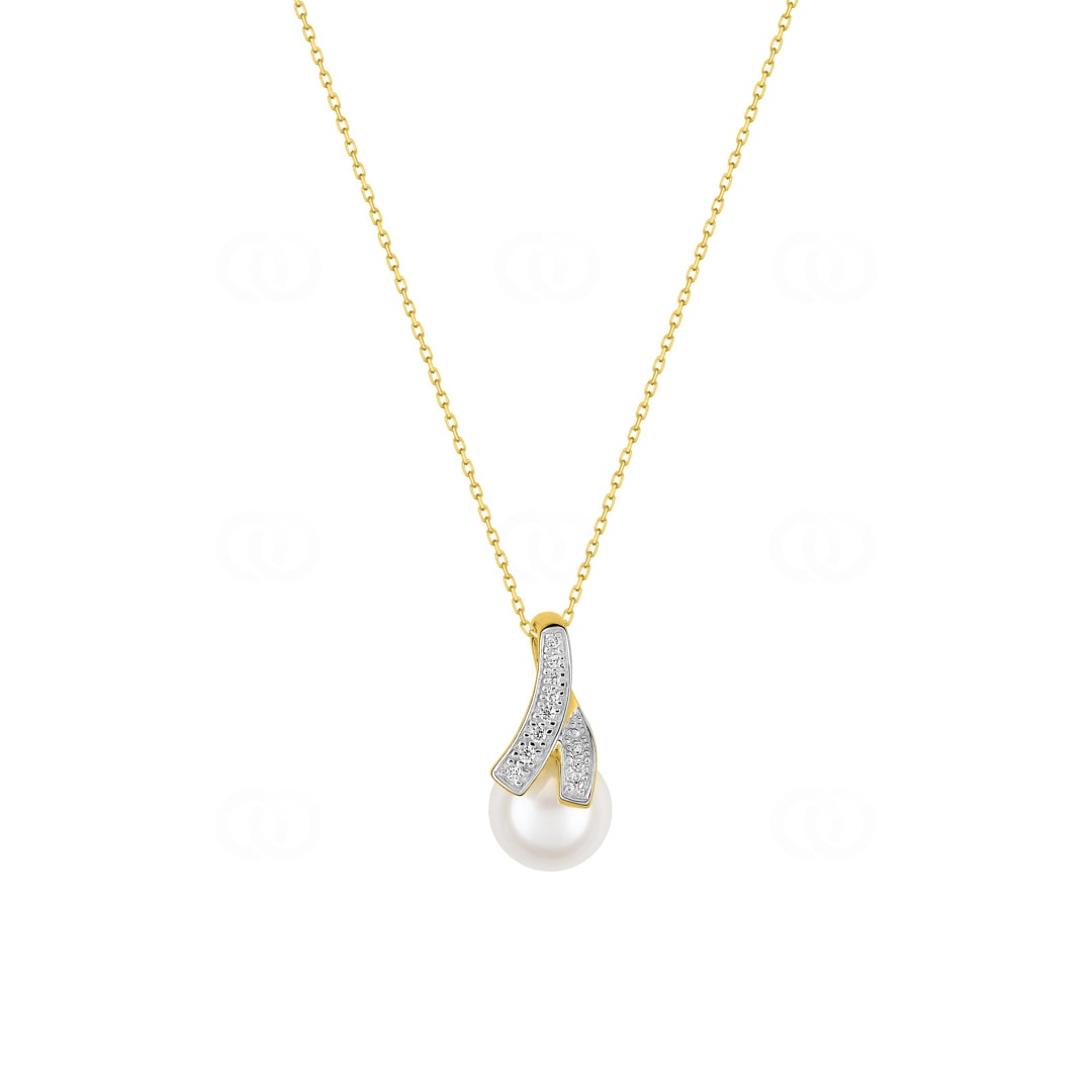 Collier 375/9 K Gelbgold mit Süsswasserzuchtperle & Zirkonia