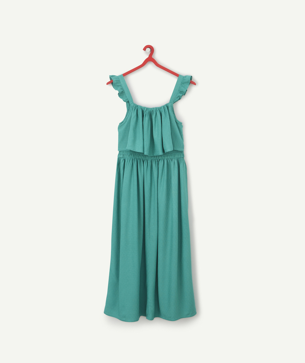 ROBE LONGUE FILLE EN VISCOSE RESPONSABLE VERTE AVEC VOLANTS