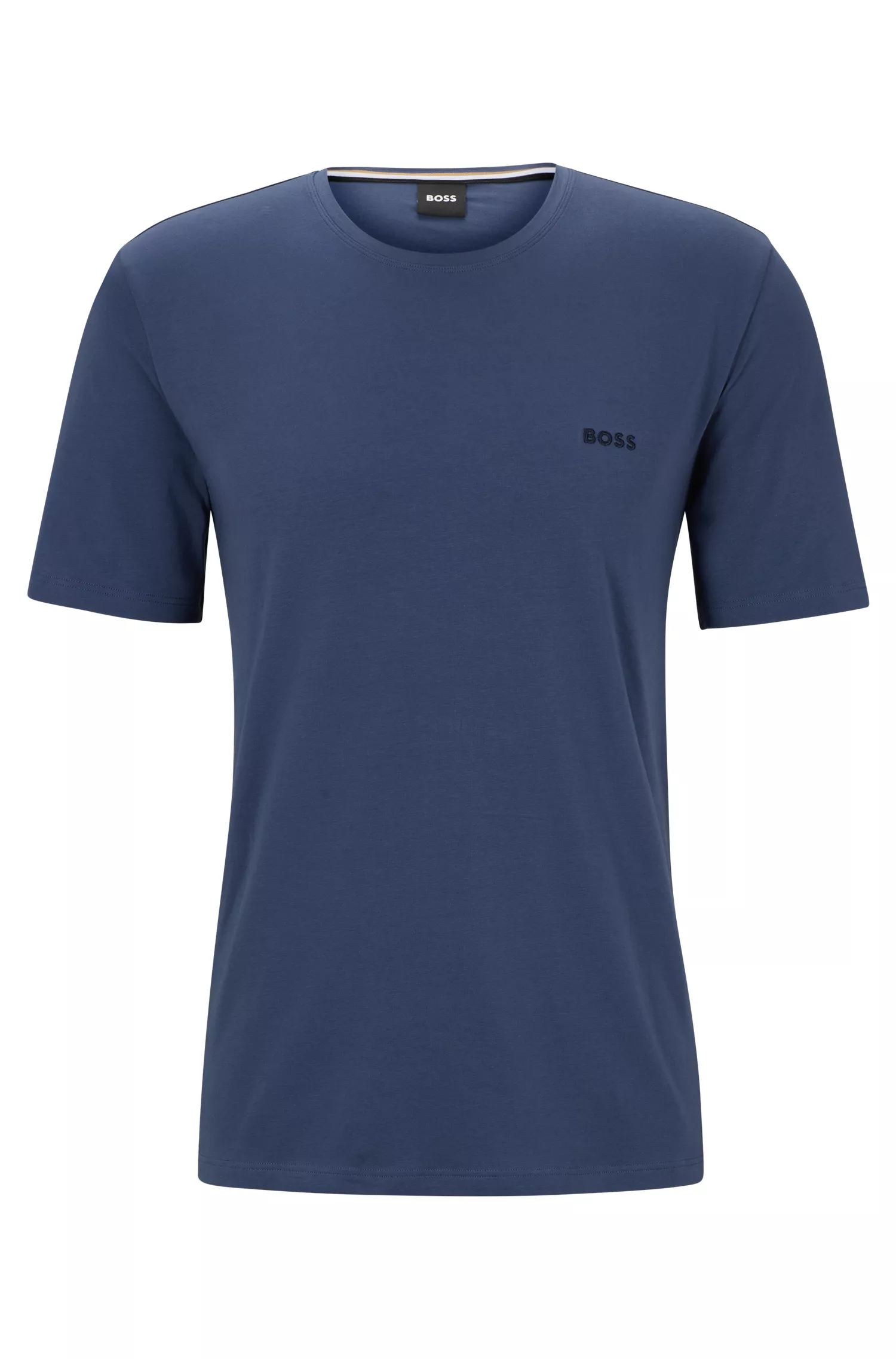 Camiseta BOSS preta para usar em casa, em algodão elástico com logotipo contrastante.