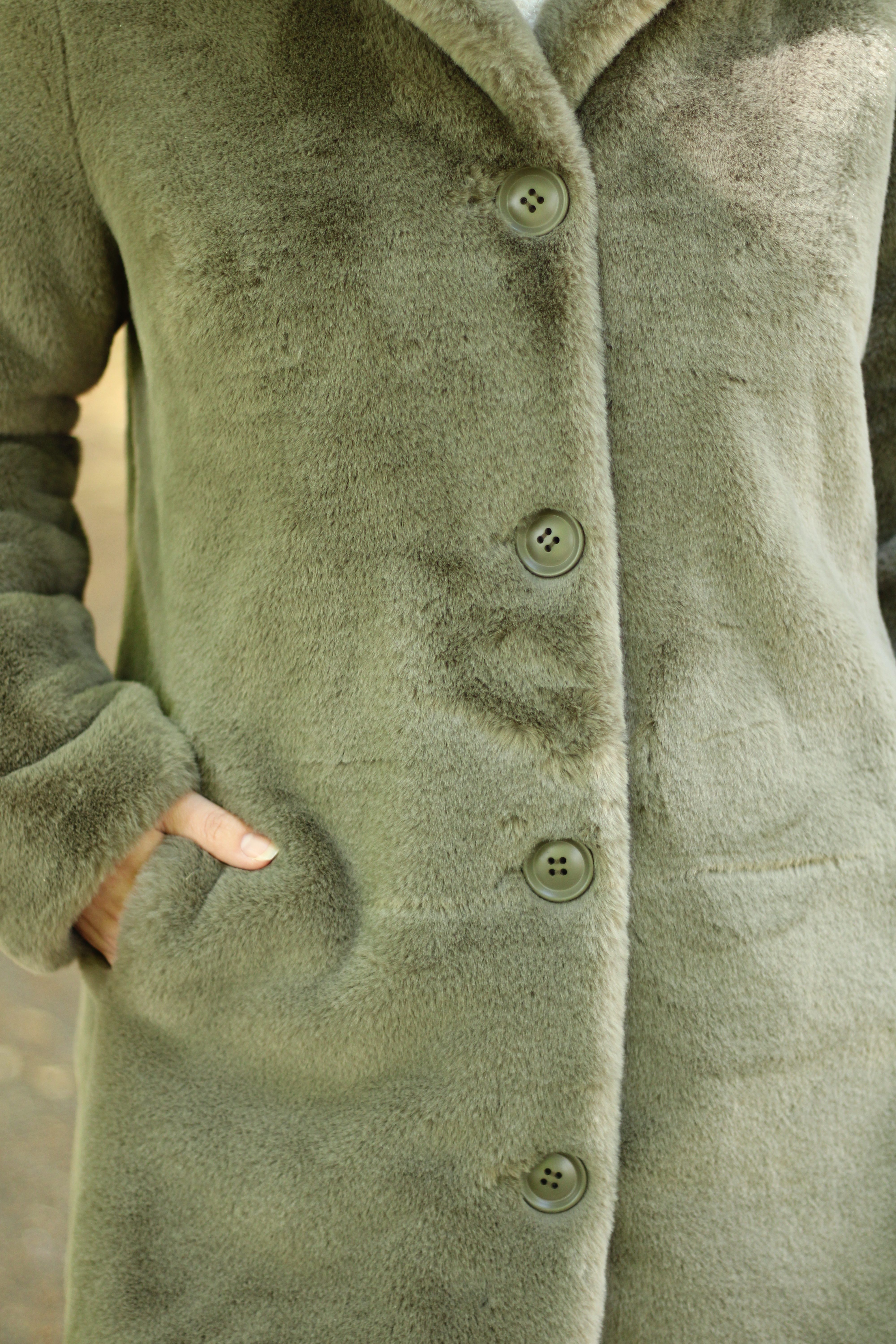 Rino & Pelle - Nonna Single Breasted Fake Fur Coat - Green Ash