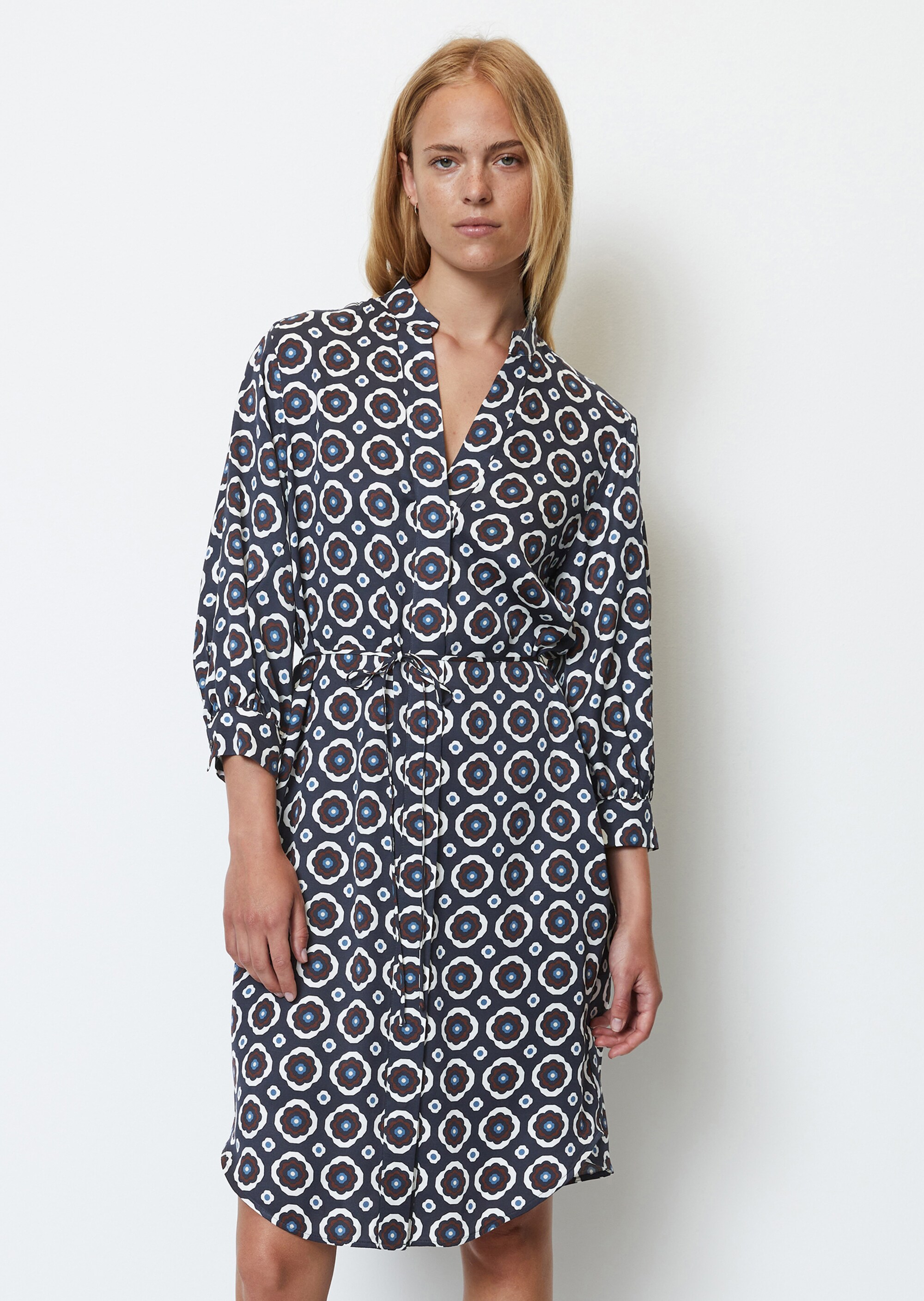 Hemdblusenkleid mit 3/4-Ärmeln relaxed aus Viskose-Twill
